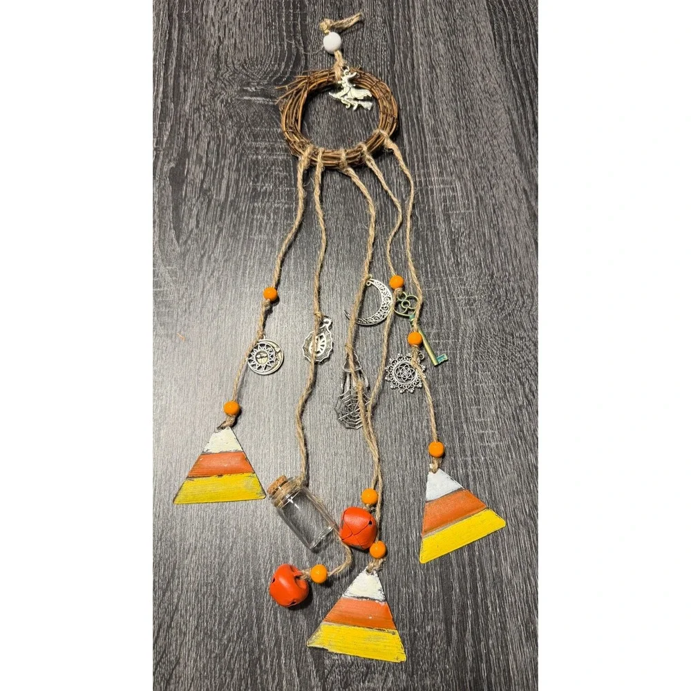 Witches Bells Door Hanger Halloween Wreath Candy Corn Charm Spiritual Protection